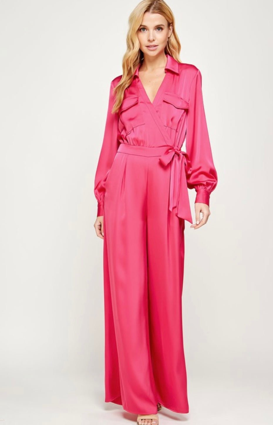 Anastasia Satin Pink Wide leg Jumpsuit - Bella Boutique & Bellasbylola.com