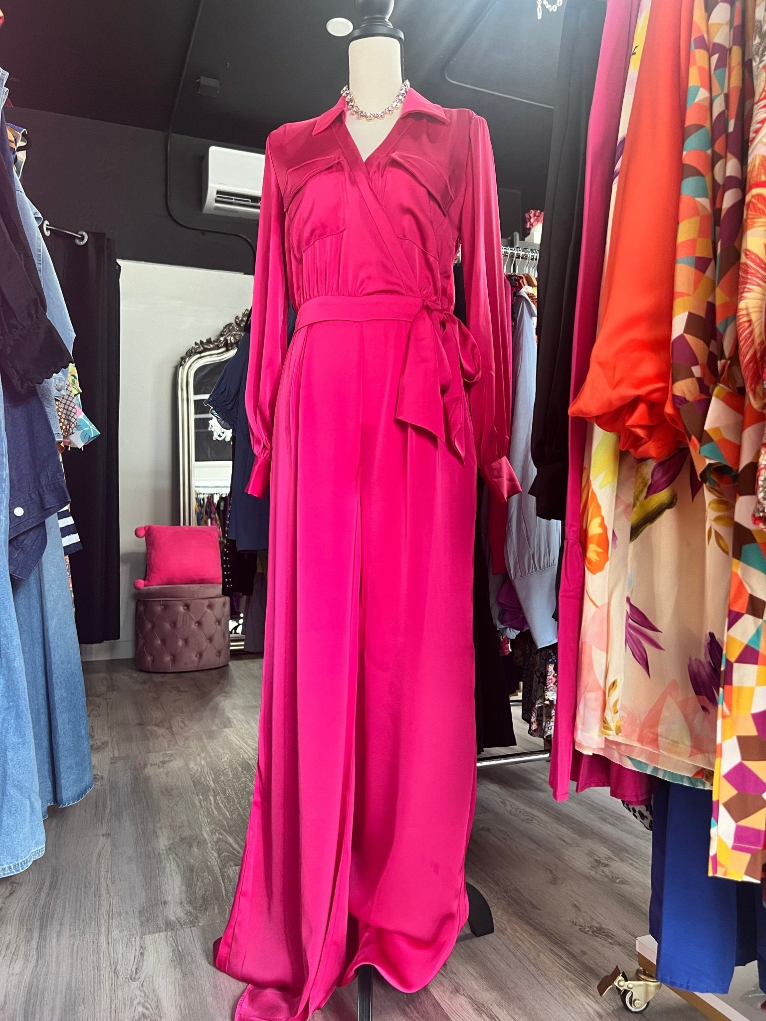 Anastasia Satin Pink Wide leg Jumpsuit - Bella Boutique & Bellasbylola.com