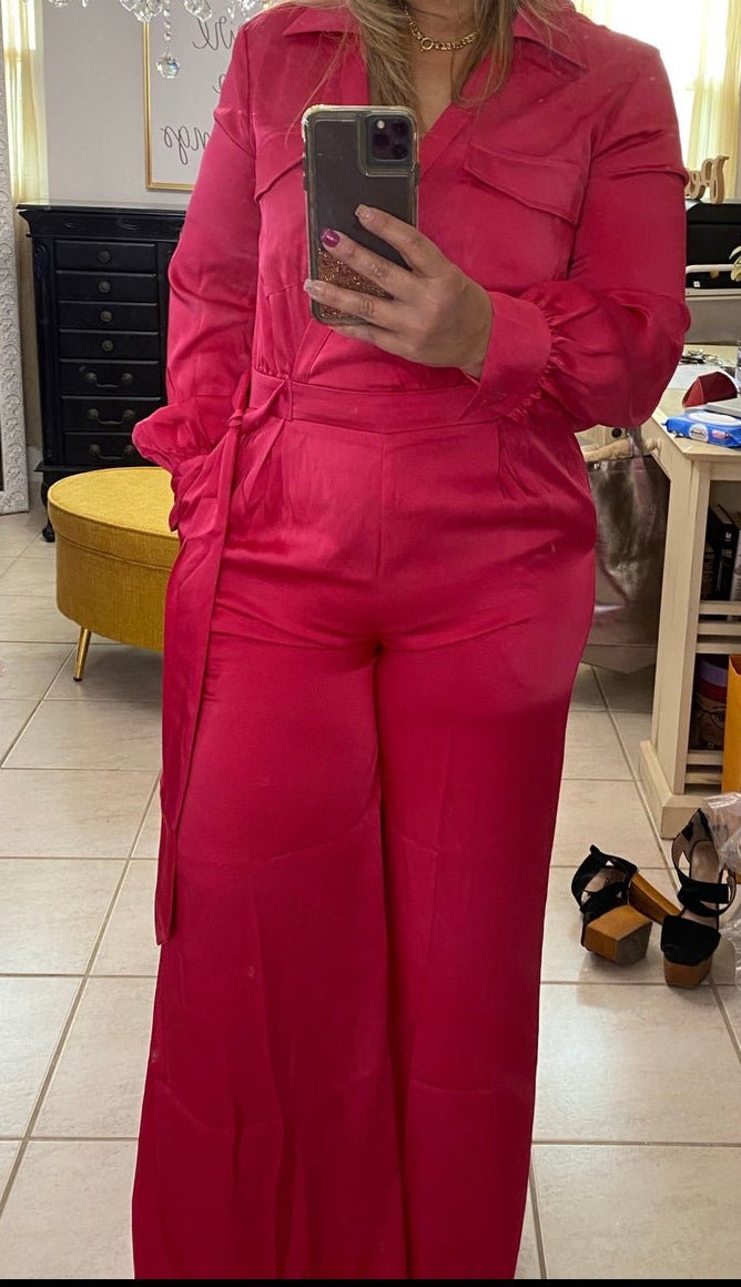 Anastasia Satin Pink Wide leg Jumpsuit - Bella Boutique & Bellasbylola.com