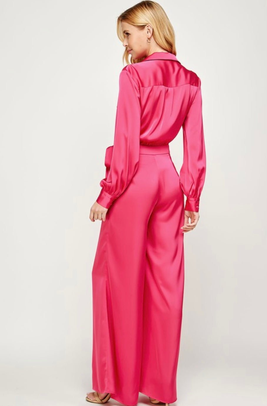 Anastasia Satin Pink Wide leg Jumpsuit - Bella Boutique & Bellasbylola.com