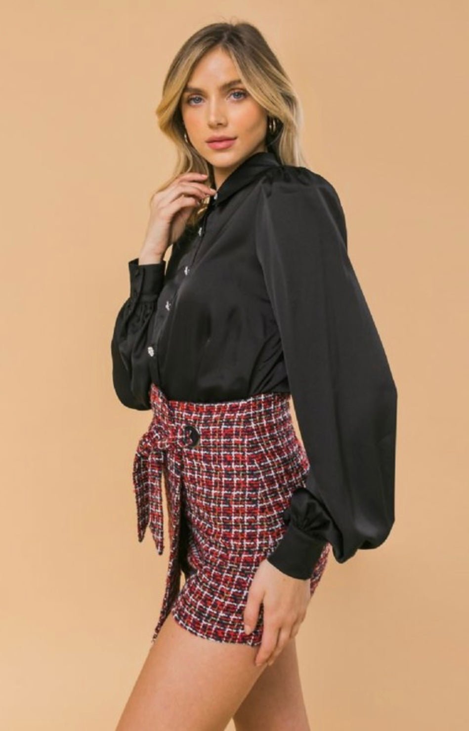 Angeline Black Satin Blouse - Bella Boutique & Bellasbylola.com