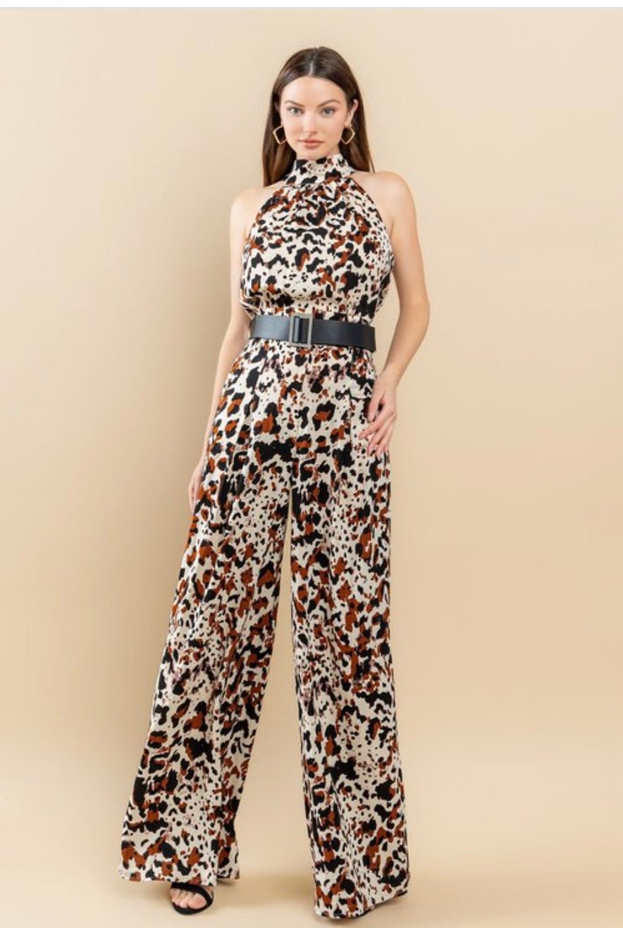 Leopard Animal Print Belted Jumpsuit - Bella Boutique & Bellasbylola.com