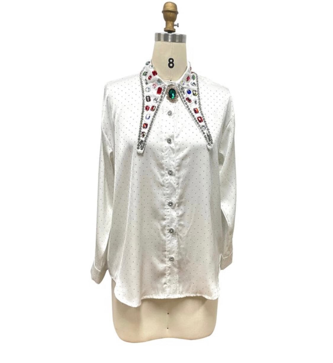 Beaded Crystals White Blouse - Bella Boutique & Bellasbylola.com