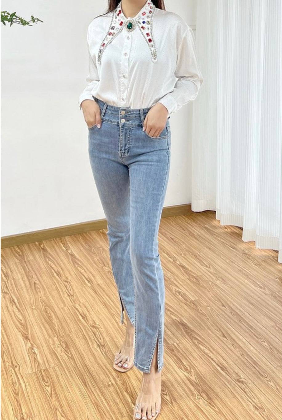 Beaded Crystals White Blouse - Bella Boutique & Bellasbylola.com