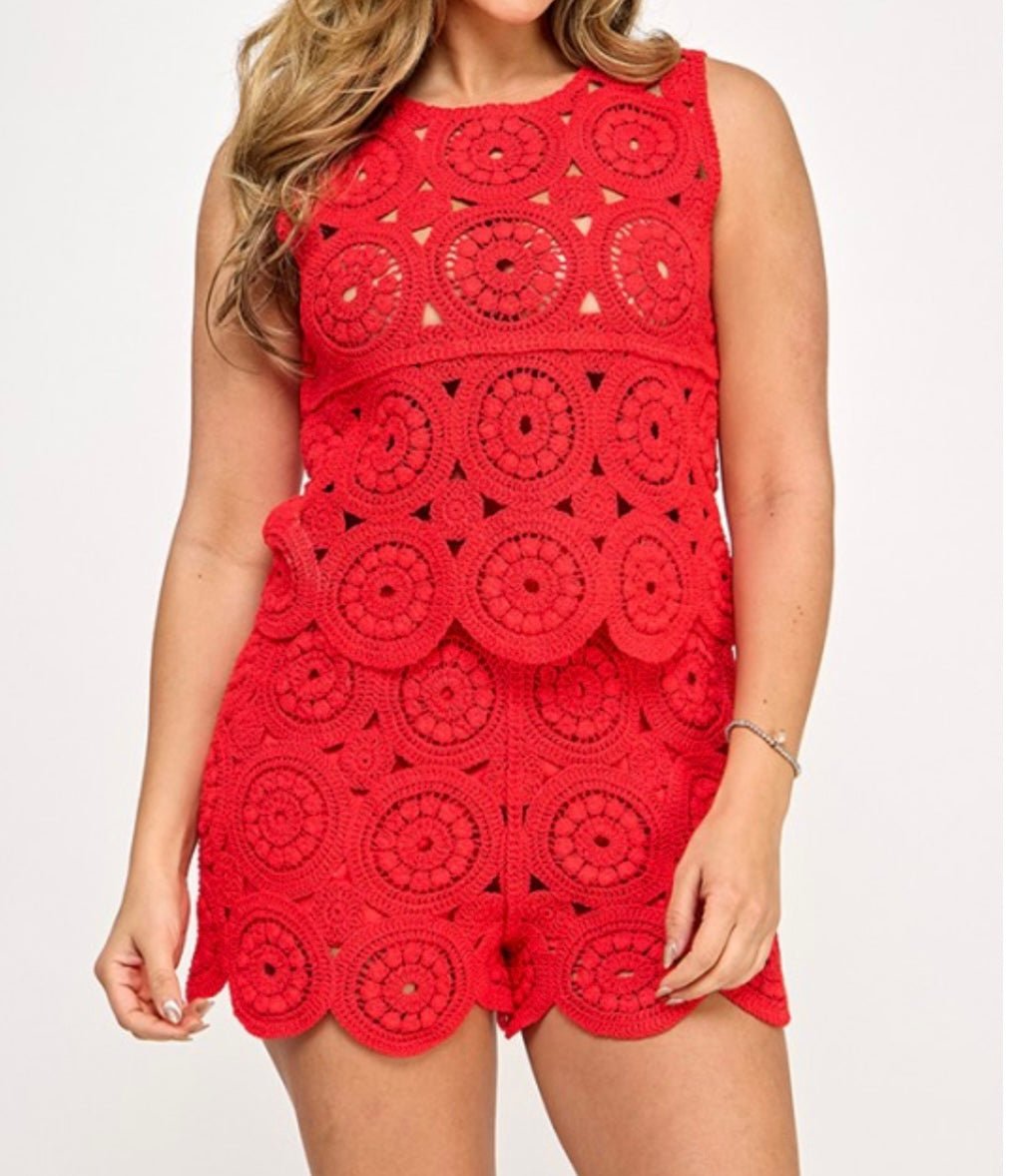 Black Color Elastic Waist Crochet Top & Short Set - True to Size - Bella Boutique & Bellasbylola.com