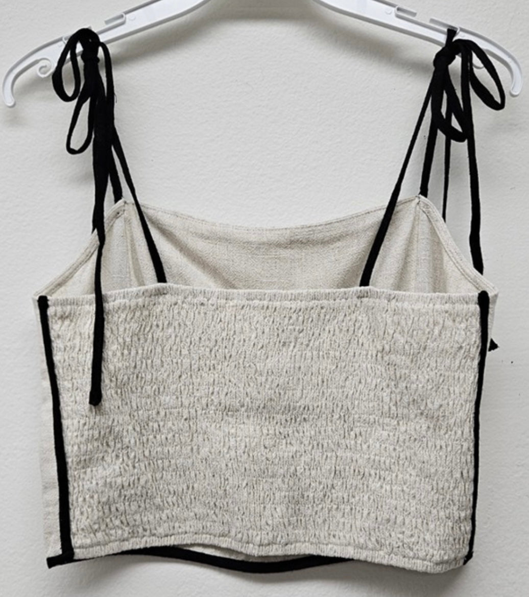 Beige Linen Maxi Skirt Set with Black Stripes & Spaghetti Strap Top - Bella Boutique & Bellasbylola.com