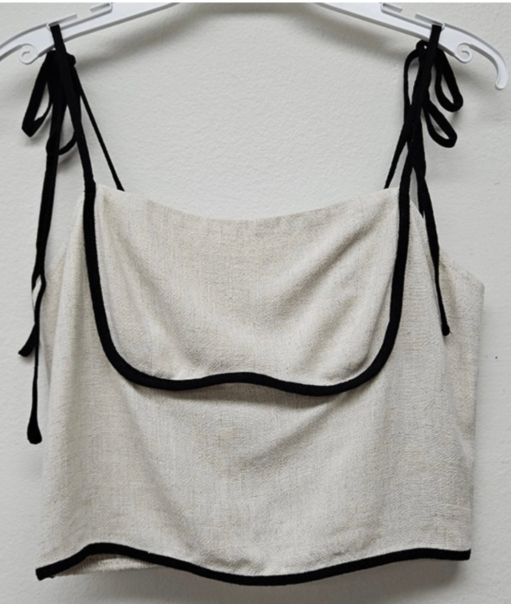 Beige Linen Maxi Skirt Set with Black Stripes & Spaghetti Strap Top - Bella Boutique & Bellasbylola.com