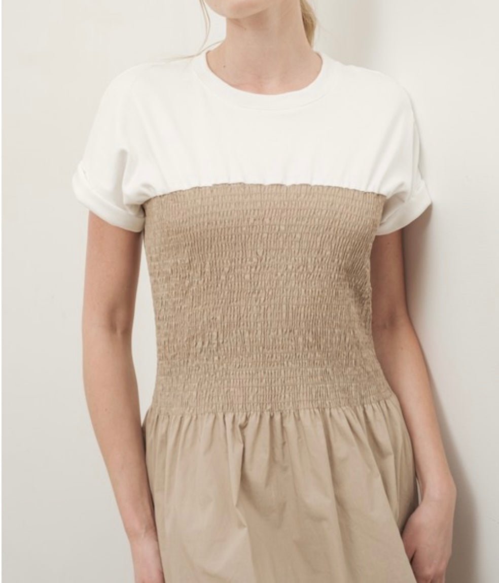 Beige & White Tshirt Dress - New ✨✨ - In store & online - Bella Boutique & Bellasbylola.com