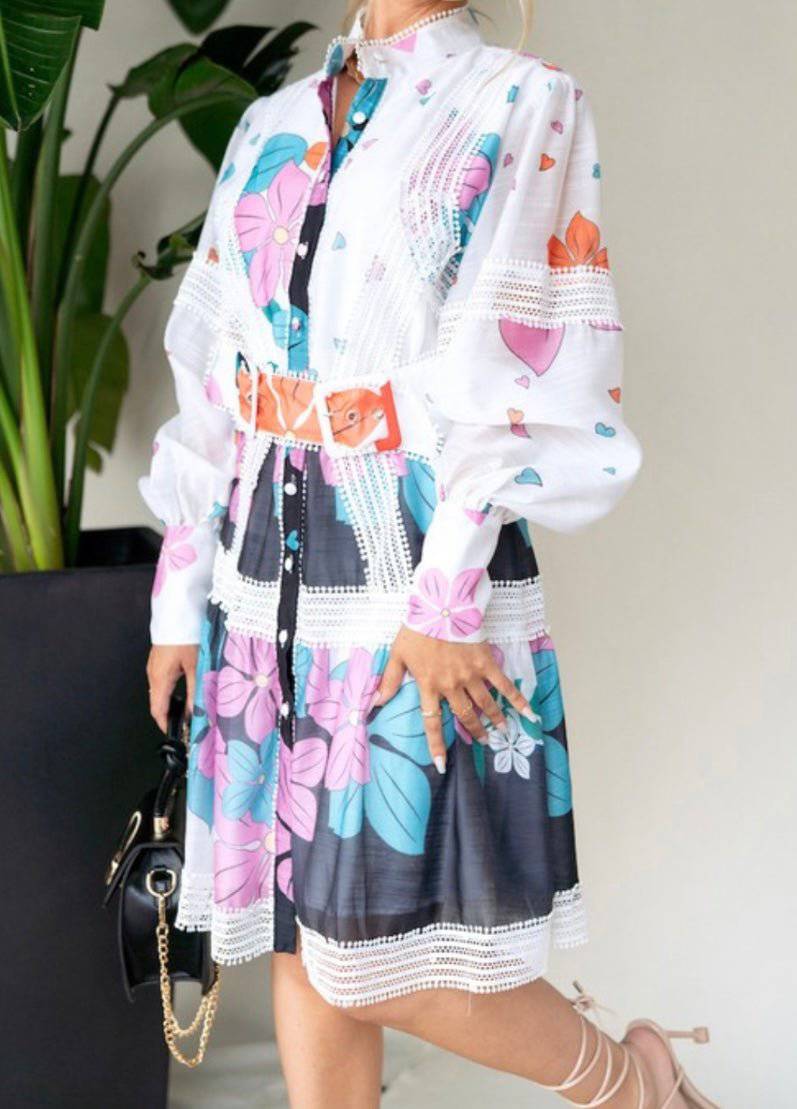 Bella Dress - Blue & Pink Flowers - True to size - Bella Boutique & Bellasbylola.com