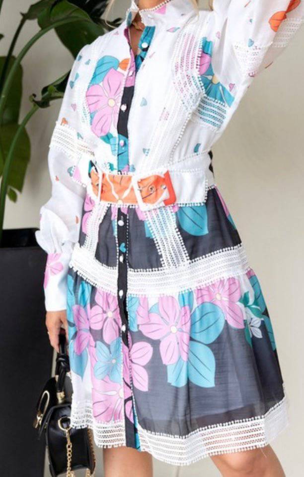 Bella Dress - Blue & Pink Flowers - True to size - Bella Boutique & Bellasbylola.com