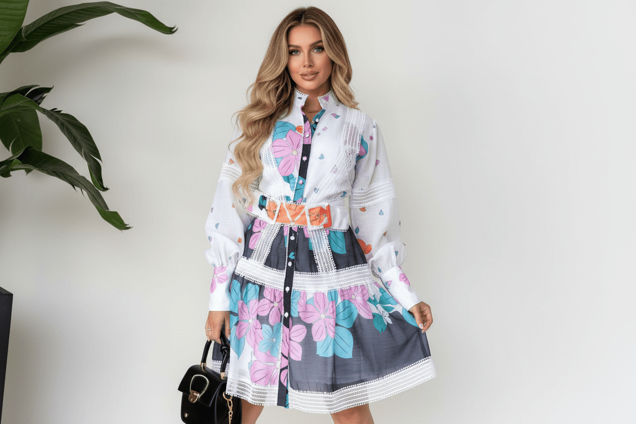 Bella Dress - Blue & Pink Flowers - True to size - Bella Boutique & Bellasbylola.com