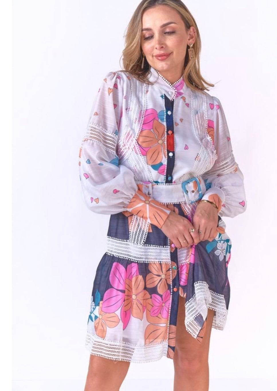 Bella Dress -Pink & Orange Flowers - Bella Boutique & Bellasbylola.com