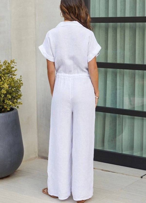 White Linen Jumpsuit - Bella Boutique & Bellasbylola.com