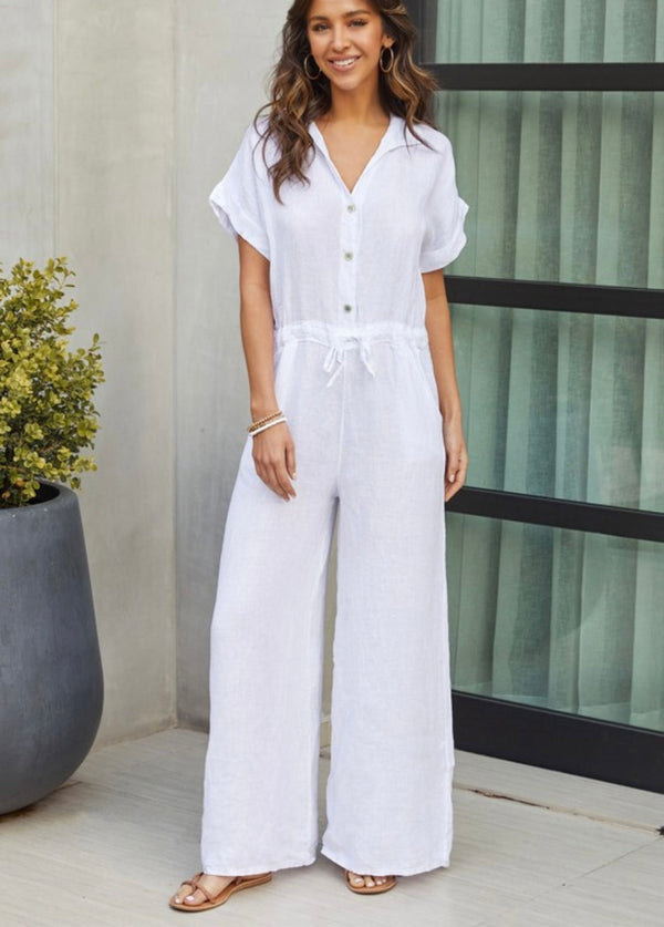 White Linen Jumpsuit - Bella Boutique & Bellasbylola.com