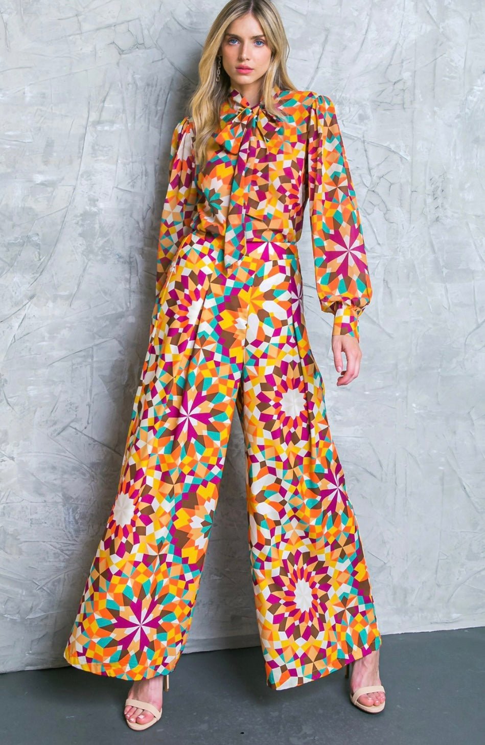 Luxury Berry Teal Rust Palazzo Pants - Elastic Waist, Wide Leg -100% Polyester - Sophisticated Style