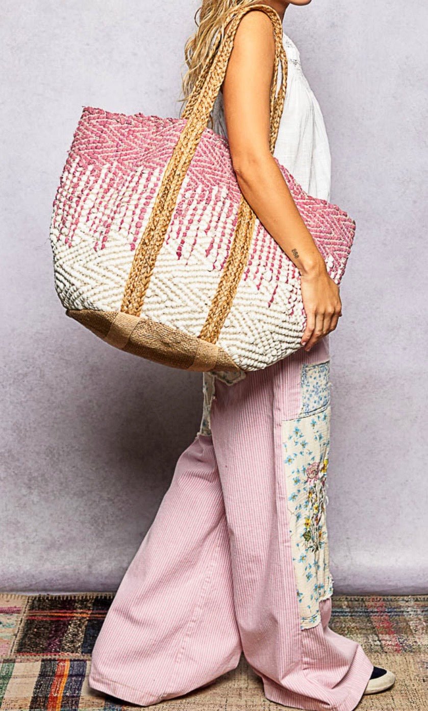 Big Pink Dotted Pattern Tote Bag - Bella Boutique & Bellasbylola.com