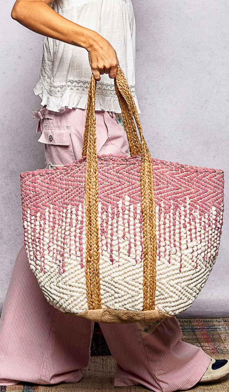 Big Pink Dotted Pattern Tote Bag - Bella Boutique & Bellasbylola.com