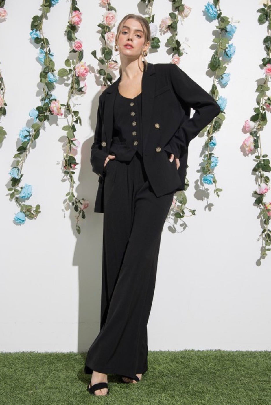 High Waisted Wide Leg Pants with Matching Blazer Set - True to Size - Bella Boutique & Bellasbylola.com