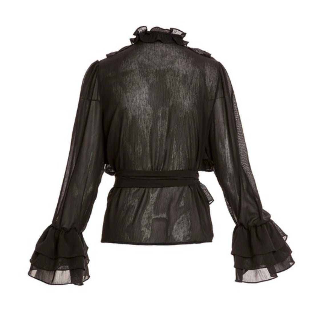 Boho Chic Ruffled Black Chiffon Blouse - Bella Boutique & Bellasbylola.com