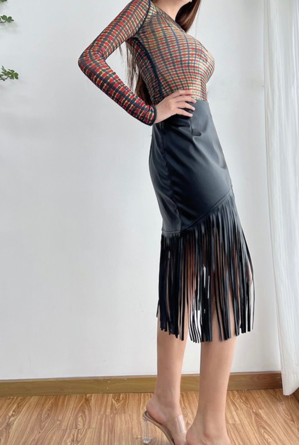 Leather Fringe Midi Skirt - Edgy Chic Style - Bella Boutique & Bellasbylola.com