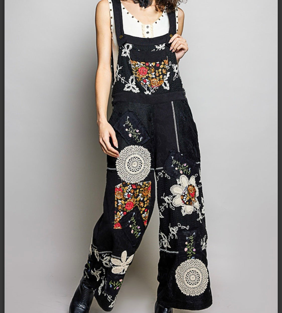 Black Lace Wide Leg Overall with crochet - Bella & Bellasbylola.com