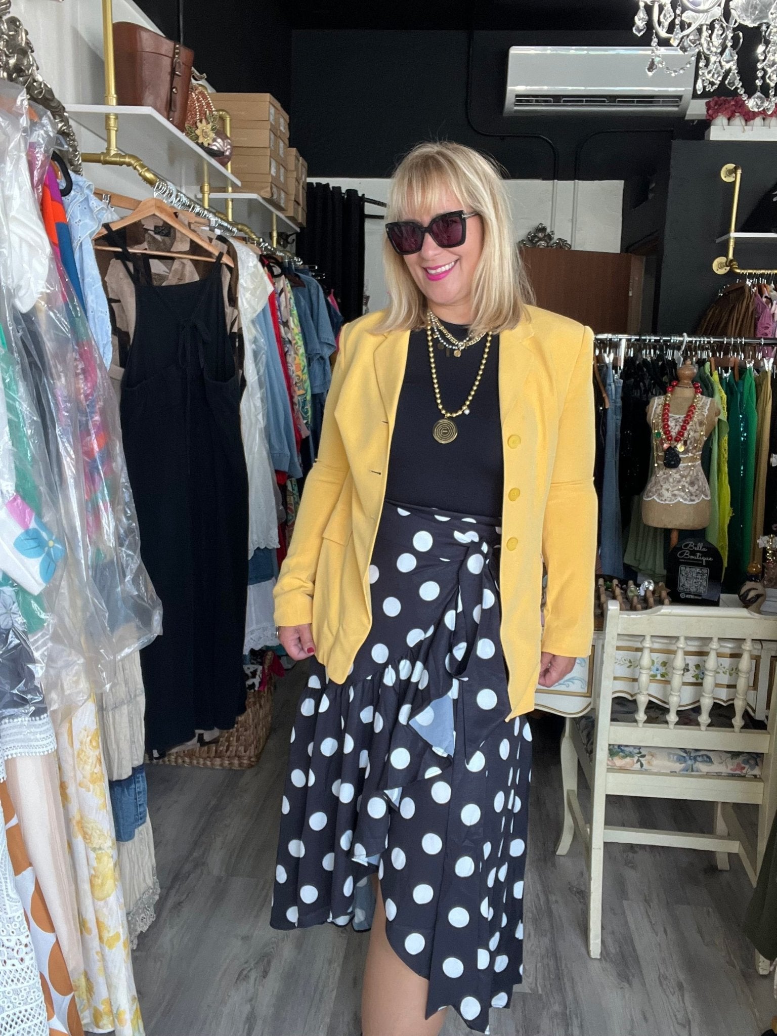 Chic Black Wrap Skirt with Polka Dots - Bella Boutique & Bellasbylola.com