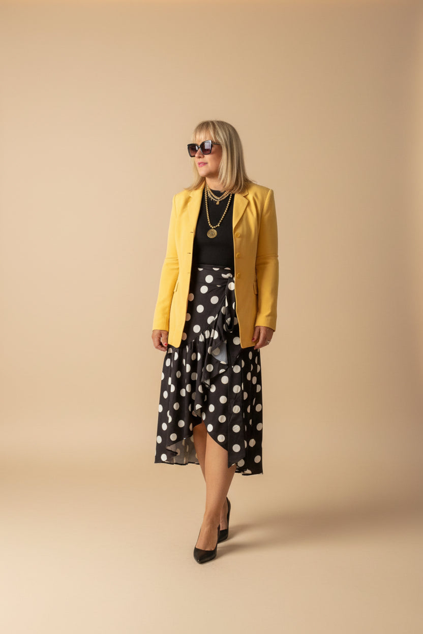 Chic Black Wrap Skirt with Polka Dots - Bella Boutique & Bellasbylola.com