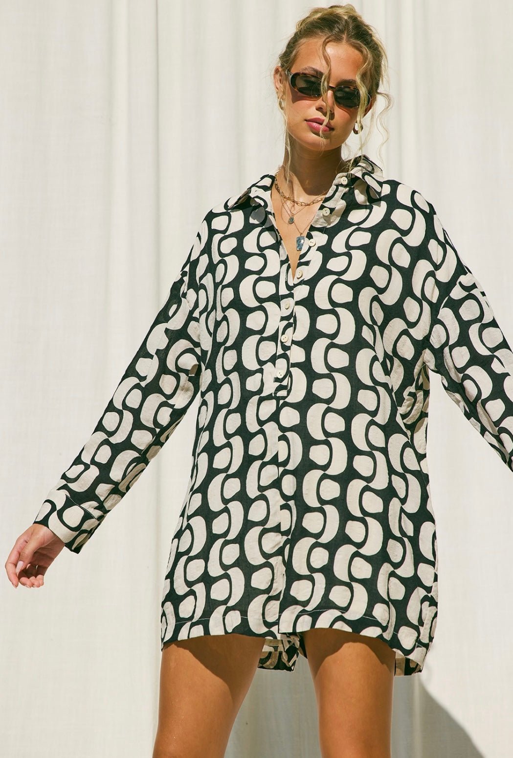 Monochrome Button Print Romper - Bella Boutique & Bellasbylola.com