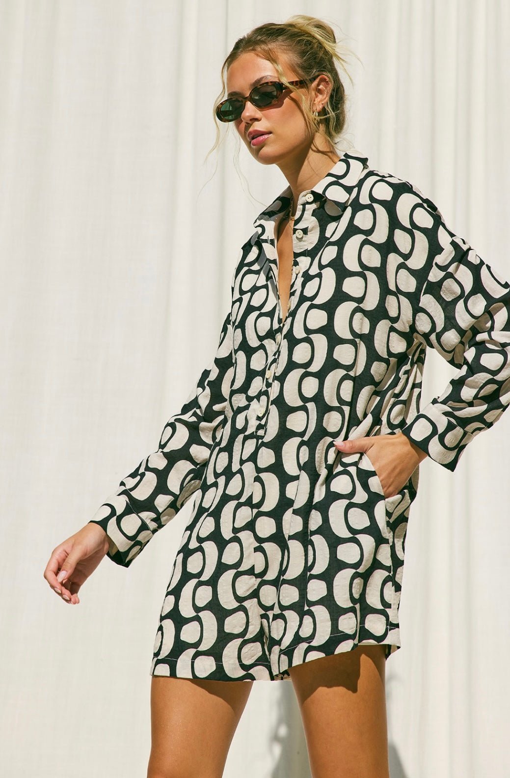 Monochrome Button Print Romper - Bella Boutique & Bellasbylola.com