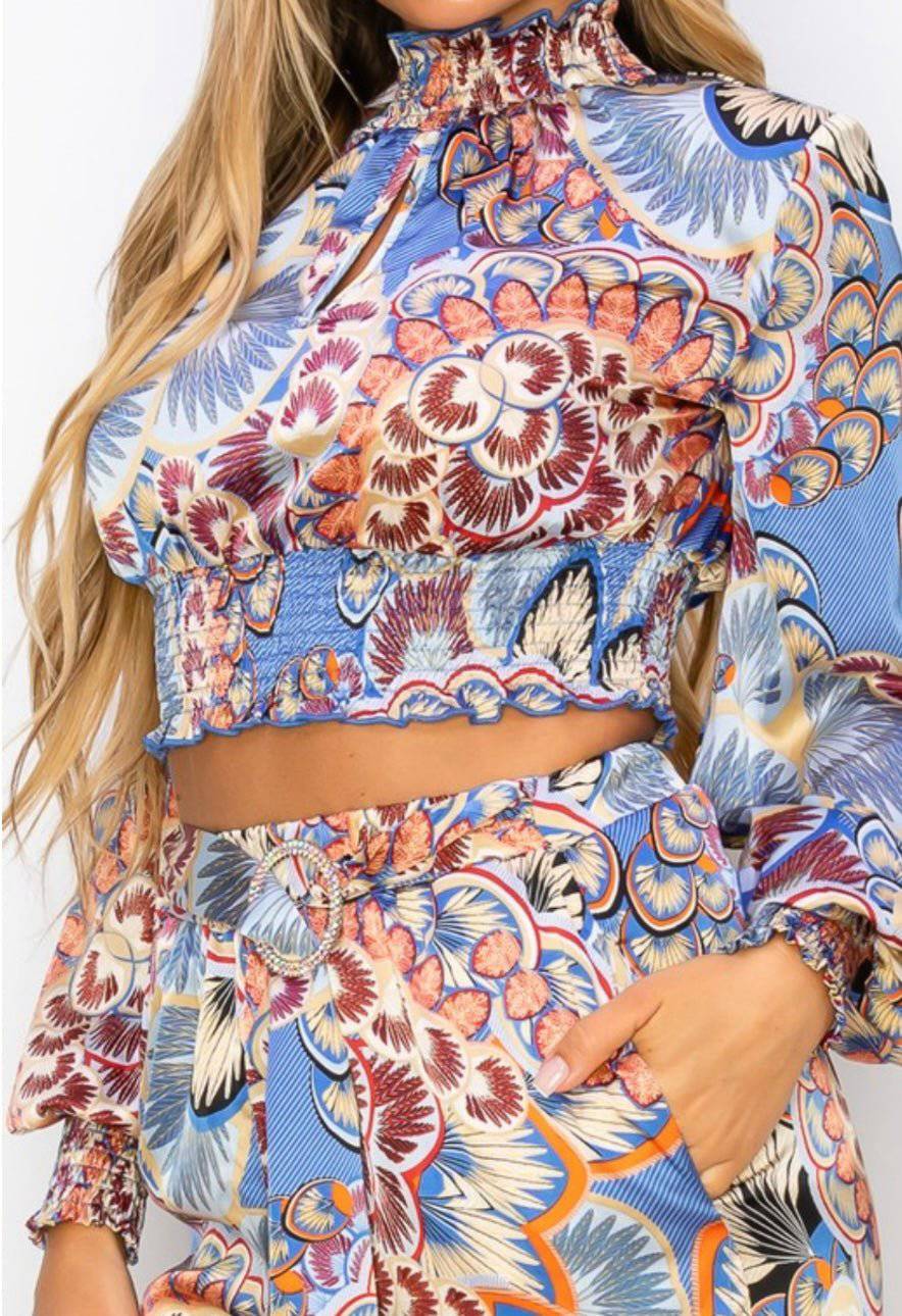 Blue Daniela Set: Luxe printed satin for a sophisticated look at any event! - Bella Boutique & Bellasbylola.com