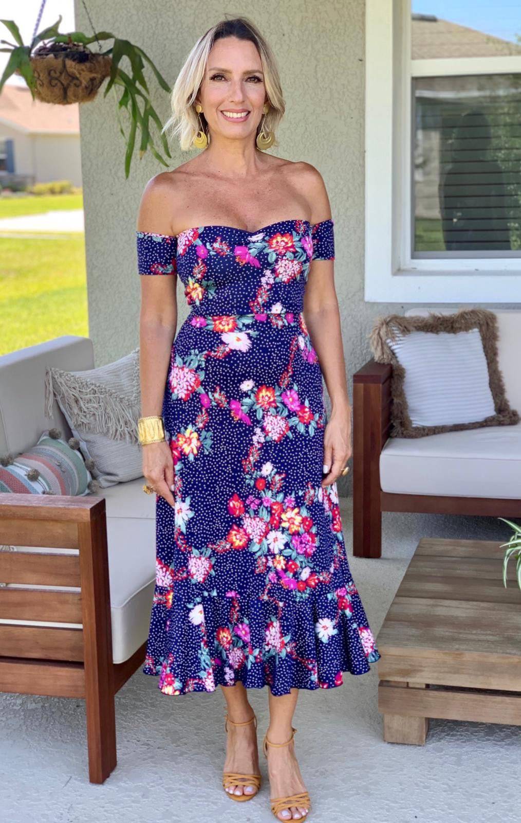 Blue Floral Crop Top & Midi Skirt Set: Conquer the World in Style! - Bella Boutique & Bellasbylola.com