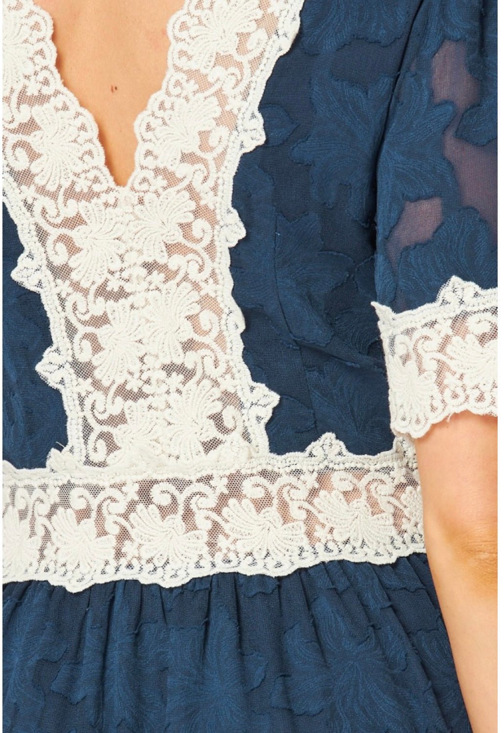 Blue Lace Midi Dress: Elegant, Feminine, Sophisticated - Bella Boutique & Bellasbylola.com