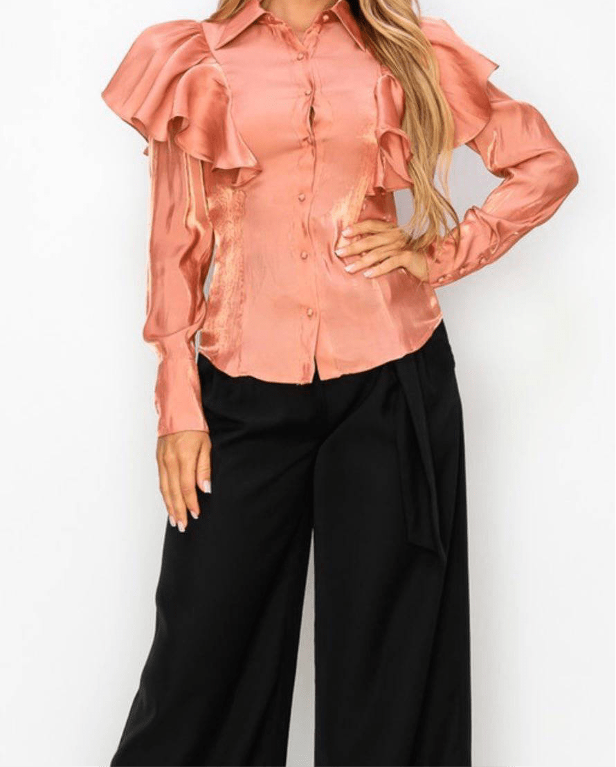 Boho Ruffle Long Sleeve Blouse π Assorted Colors - Bella Boutique & Bellasbylola.com