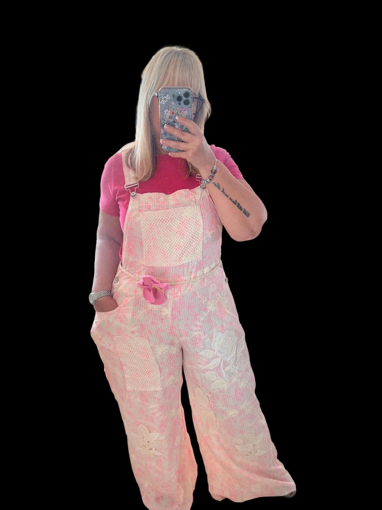 Bohemian Pink Floral Embroidery Crochet Overall - Bella Boutique & Bellasbylola.com