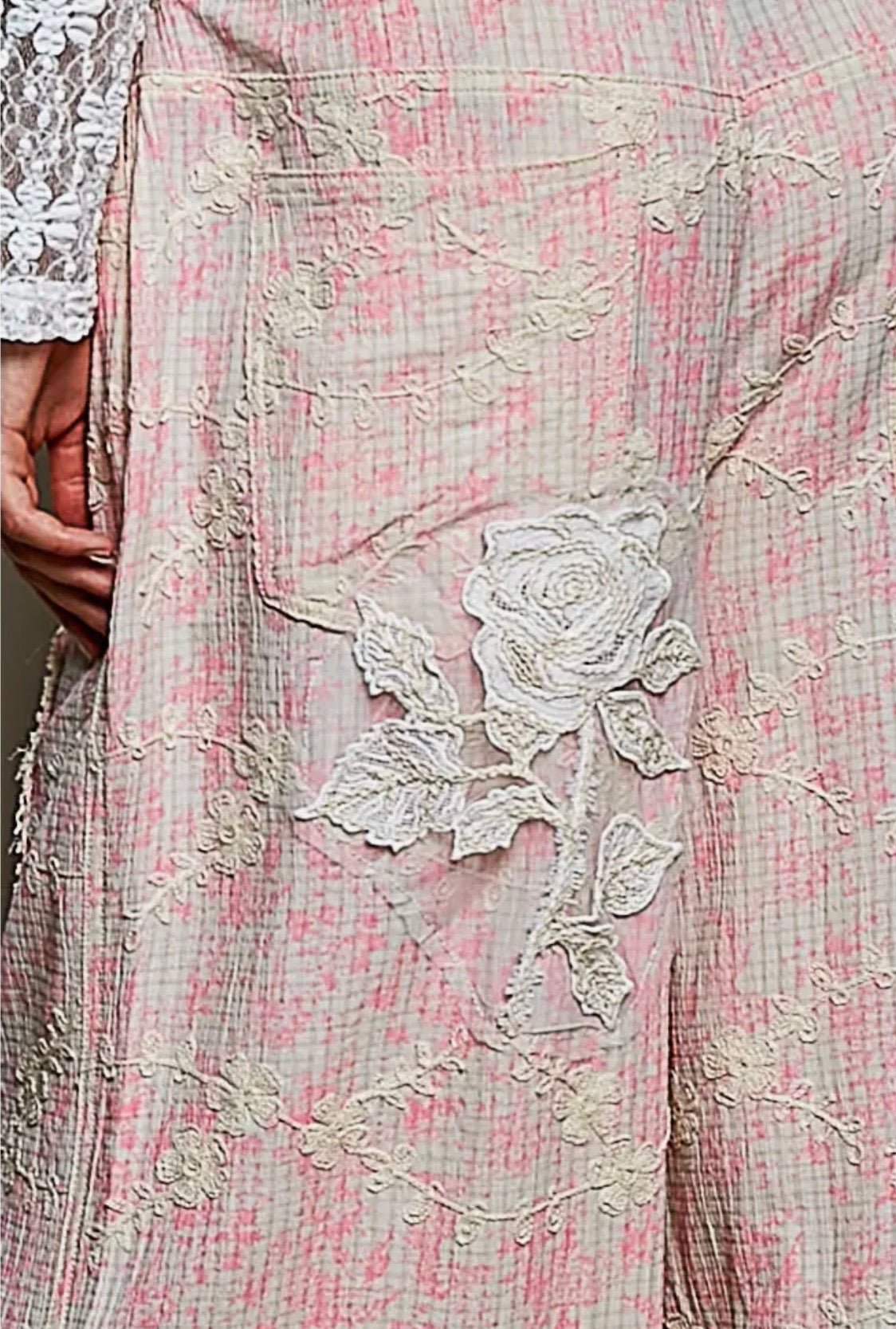 Bohemian Pink Floral Embroidery Crochet Overall - Runs big ! you can go down one size - BELLASBYLOLA.COM