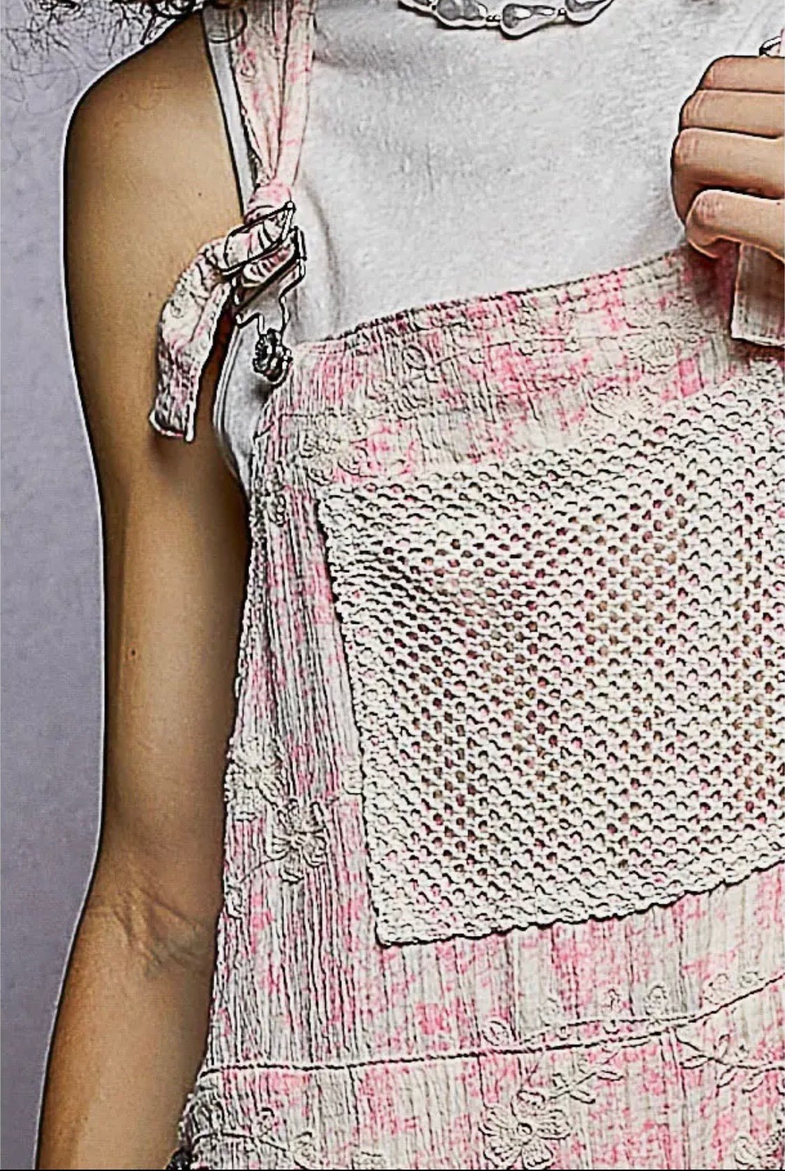 Bohemian Pink Floral Embroidery Crochet Overall - Runs big ! you can go down one size - BELLASBYLOLA.COM