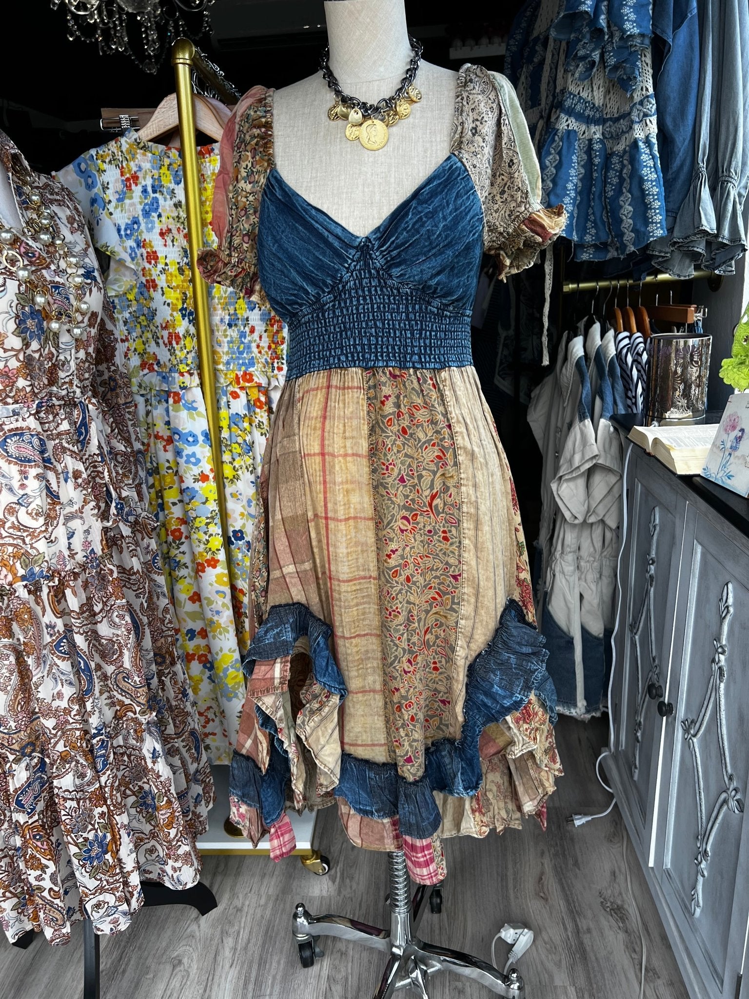 Boho Chic Denim Midi Dress - In Store & Online π« - Tax Included - Bella Boutique & Bellasbylola.com