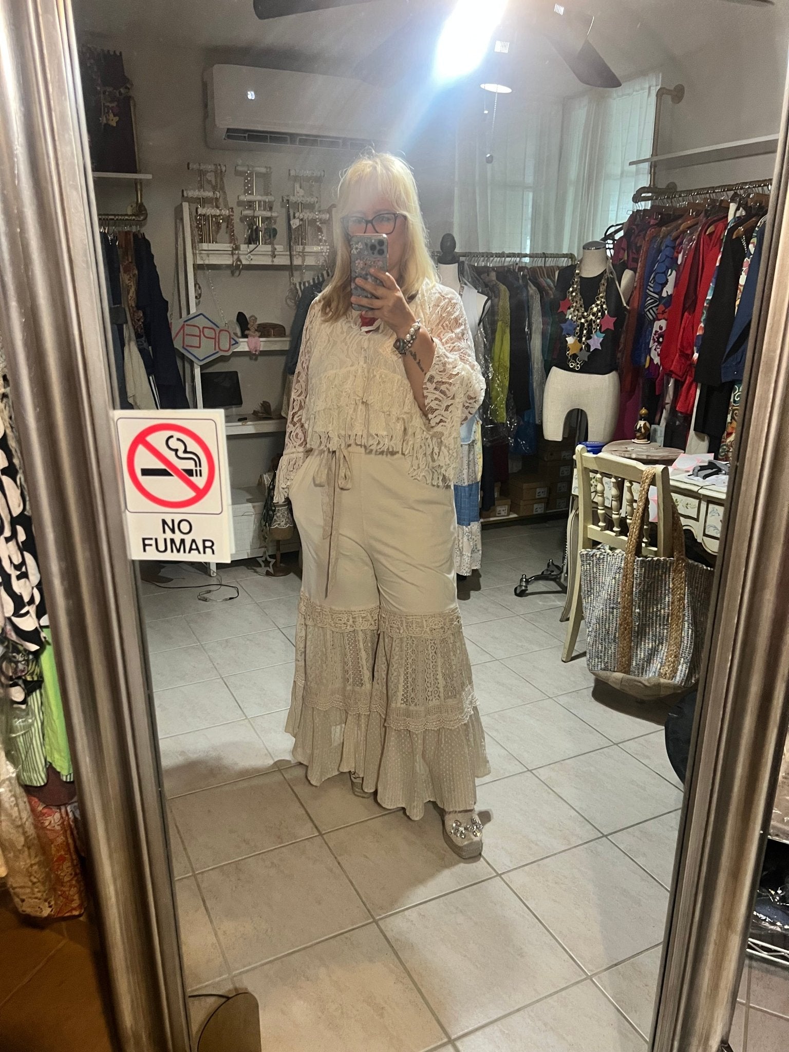Boho Chic Desert Dream Wide Leg Pants with Knit & Lace - True to Size - BELLASBYLOLA.COM