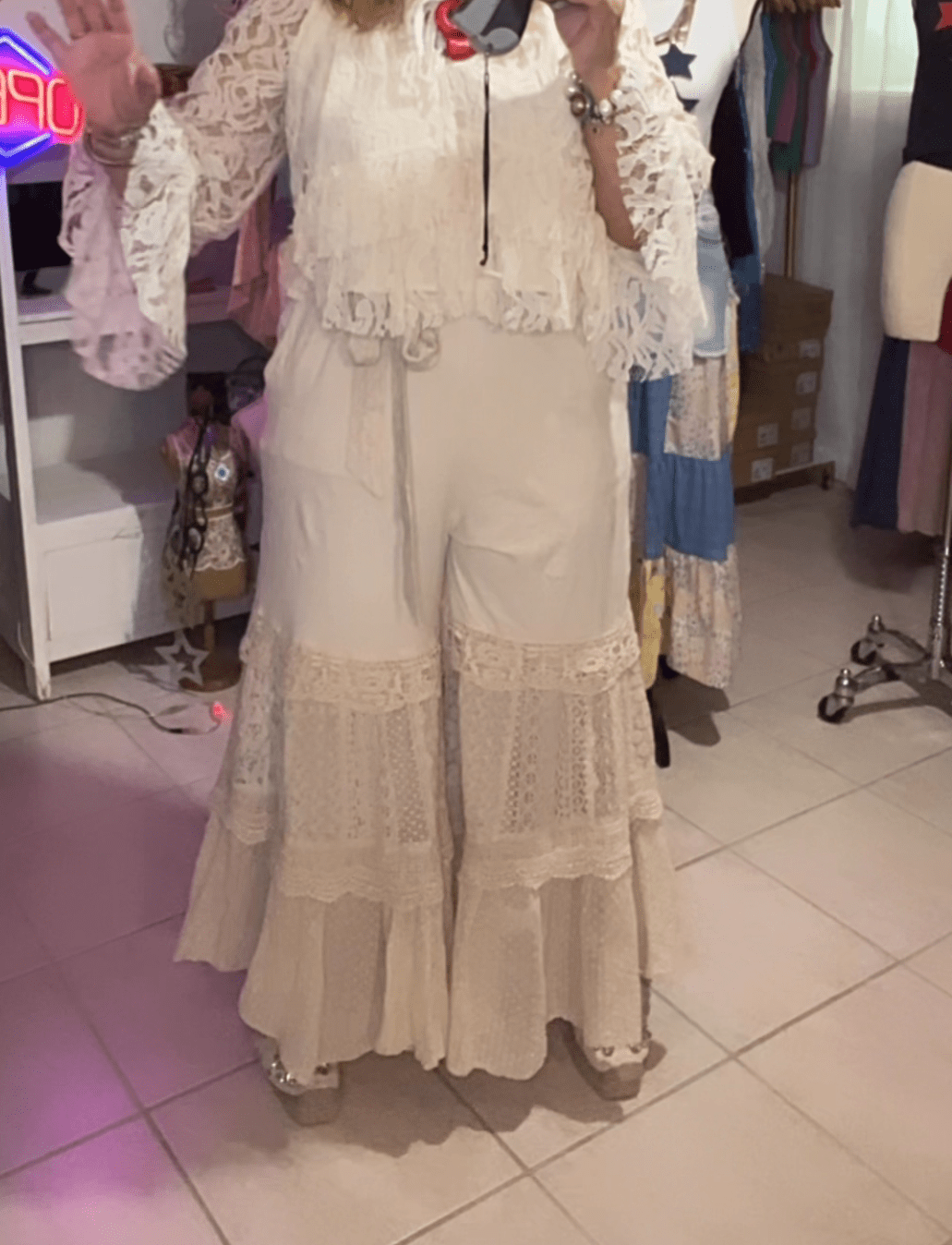 Boho Chic Desert Dream Wide Leg Pants with Knit & Lace - True to Size - BELLASBYLOLA.COM