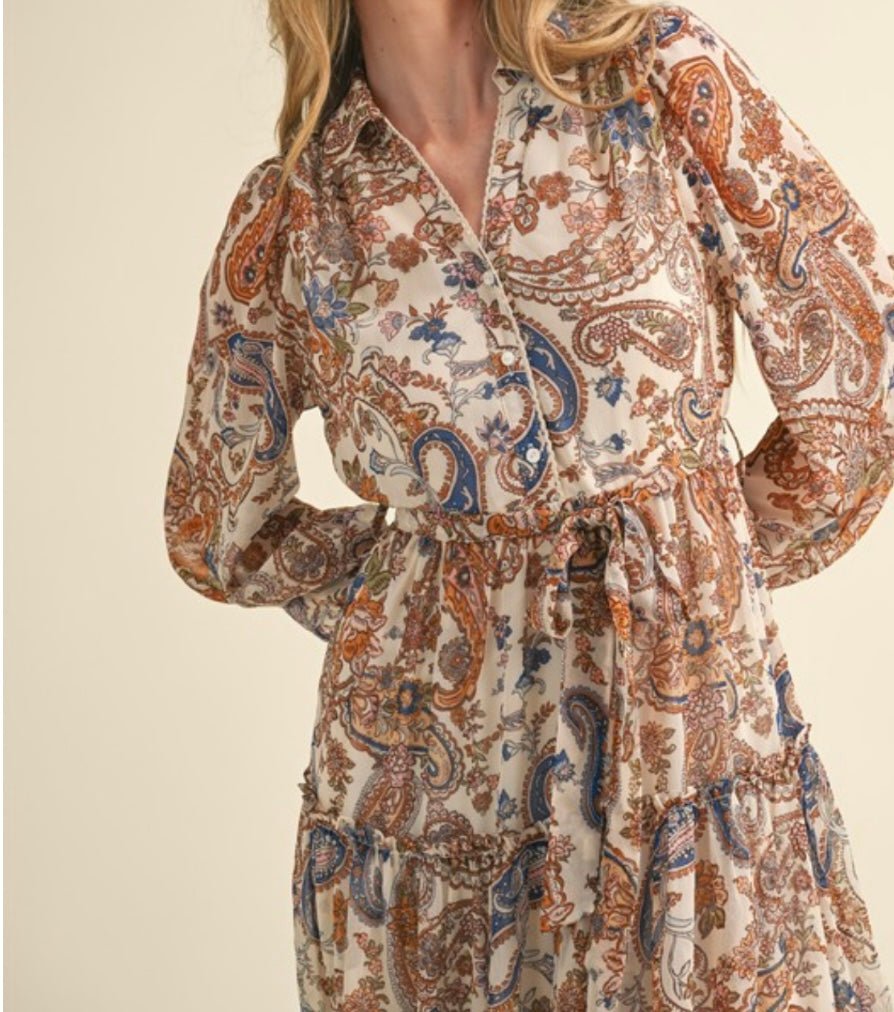 Boho Cream Paisley Midi Dress - NEW π« - Tax Incluido - Bella Boutique & Bellasbylola.com