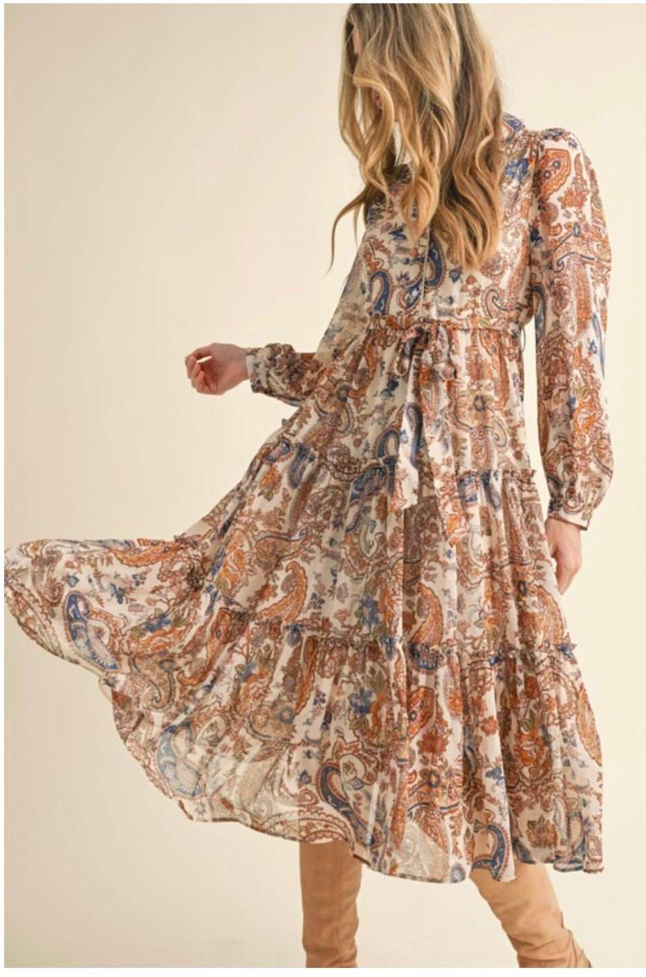 Boho Cream Paisley Midi Dress - NEW 💫 - Tax Incluido - Bella Boutique & Bellasbylola.com