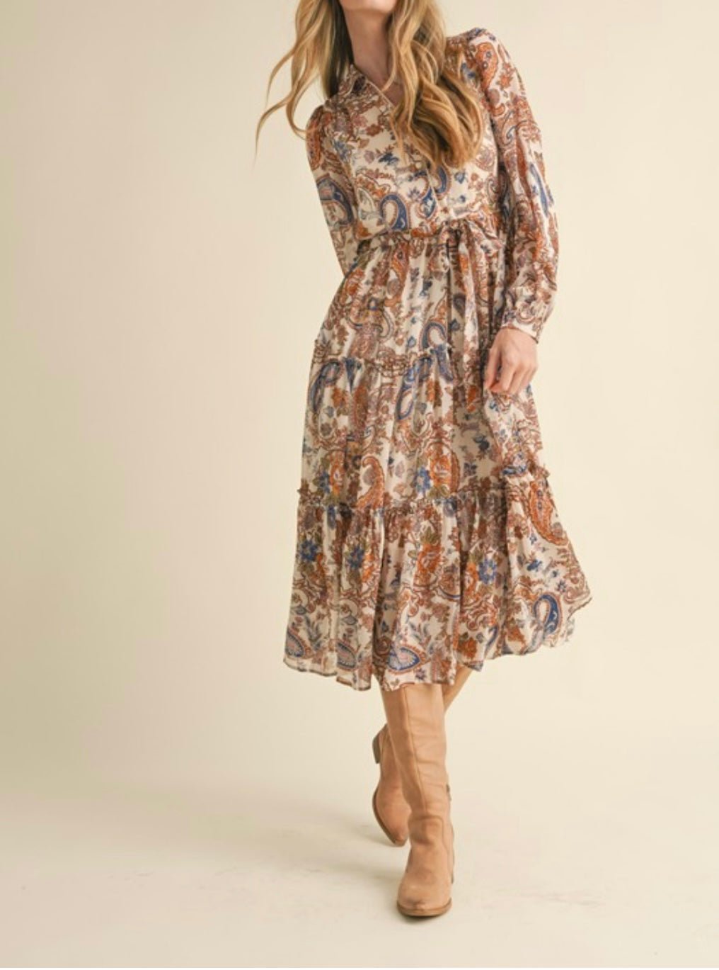 Boho Cream Paisley Midi Dress - NEW π« - Tax Incluido - Bella Boutique & Bellasbylola.com