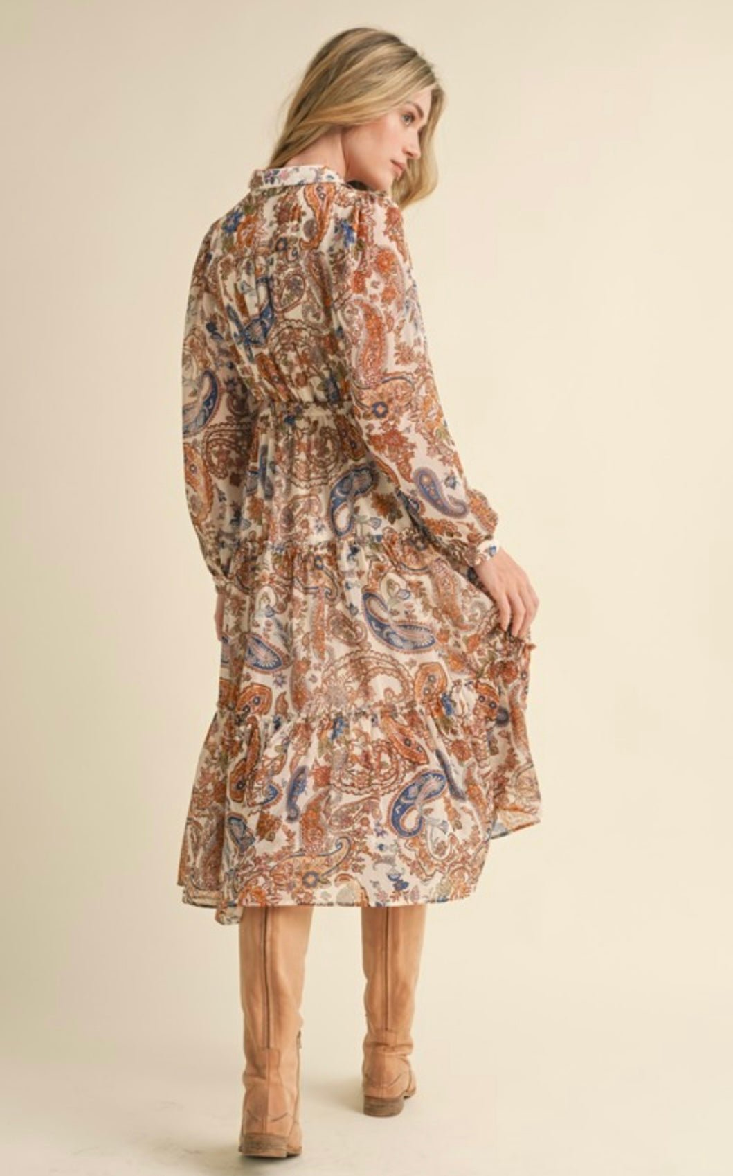 Boho Cream Paisley Midi Dress - NEW 💫 - Tax Incluido - Bella Boutique & Bellasbylola.com