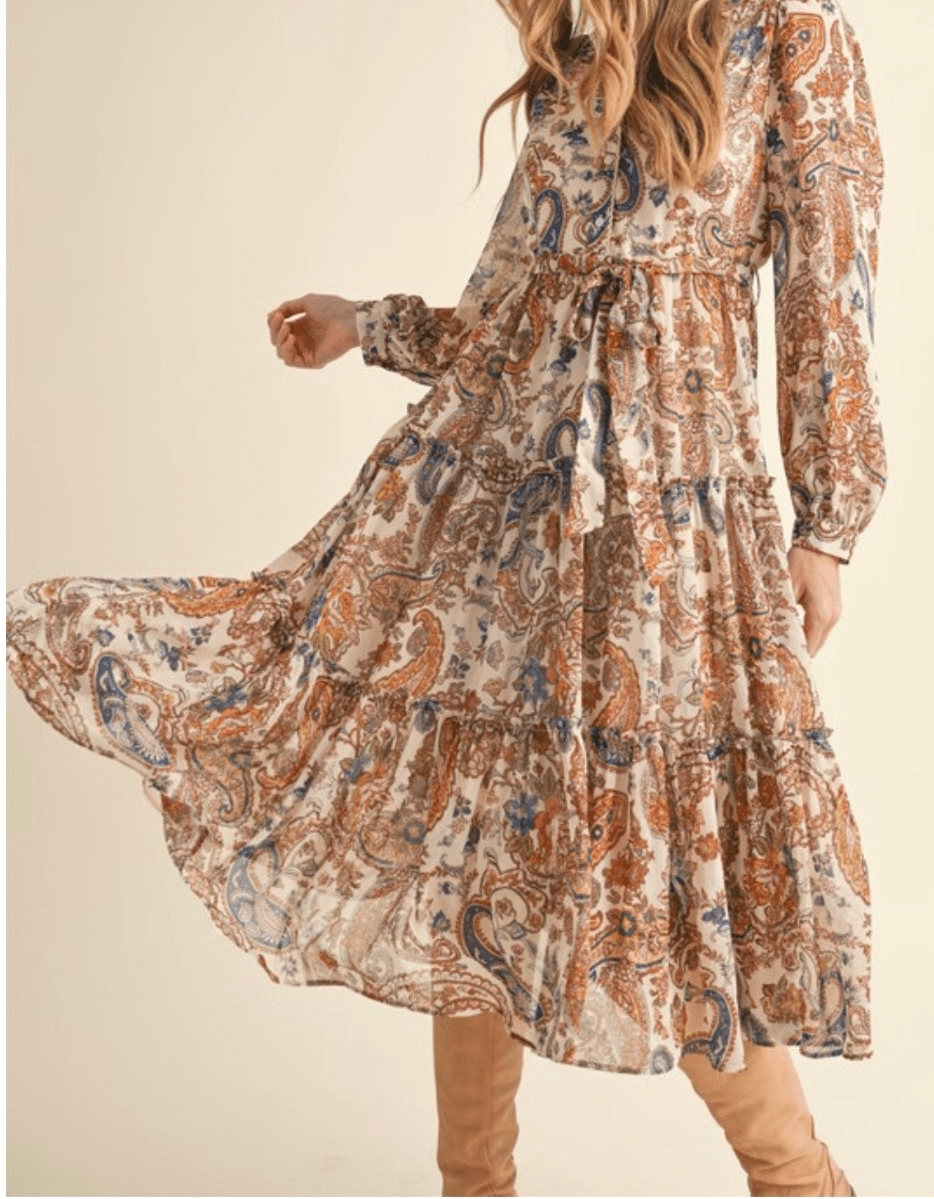 Boho Cream Paisley Midi Dress - NEW π« - Tax Incluido - Bella Boutique & Bellasbylola.com