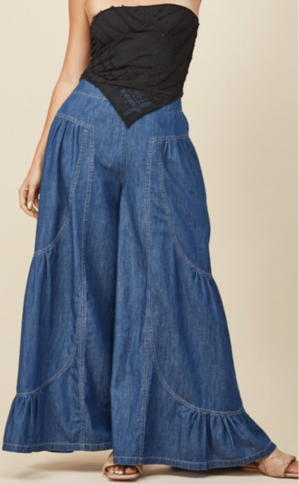 Boho Extra Wide Leg Jean Palazzo Pants - TAX INCLUDED - Bella Boutique & Bellasbylola.com
