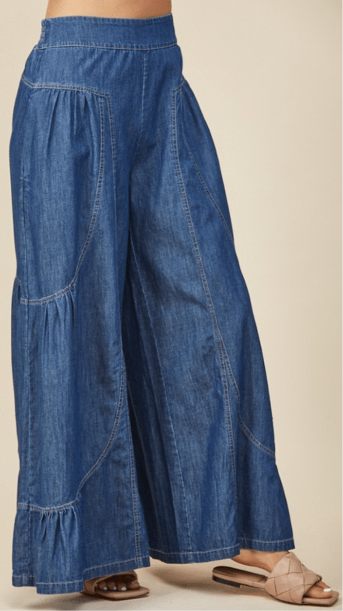 Boho Extra Wide Leg Jean Palazzo Pants - TAX INCLUDED - Bella Boutique & Bellasbylola.com