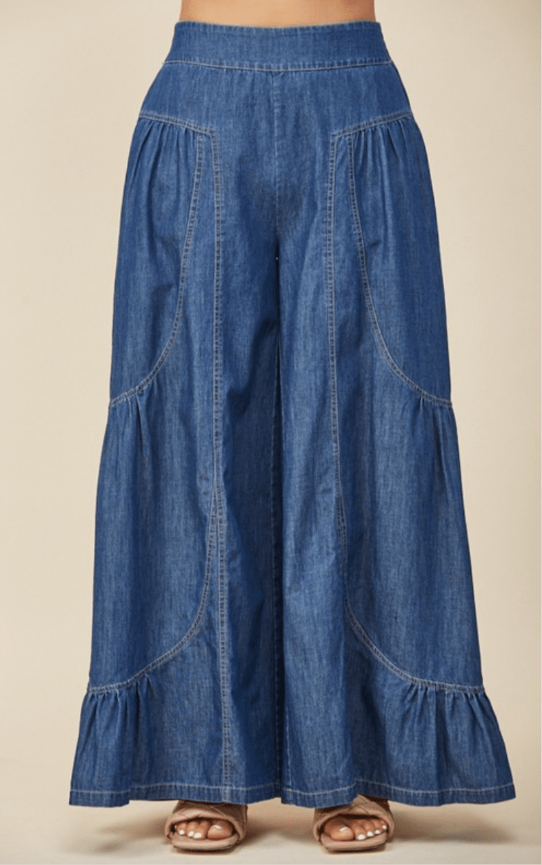 Boho Extra Wide Leg Jean Palazzo Pants - TAX INCLUDED - Bella Boutique & Bellasbylola.com