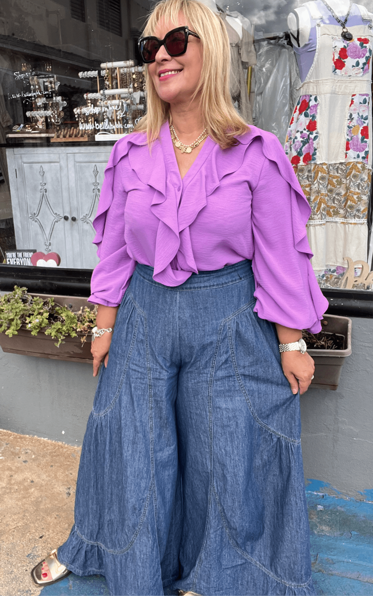 Boho Extra Wide Leg Jean Palazzo Pants - TAX INCLUDED - Bella Boutique & Bellasbylola.com