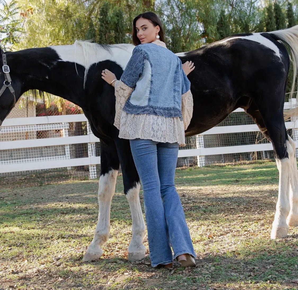 Boho Lace & Denim Patch Kimono - Bella & Bellasbylola.com