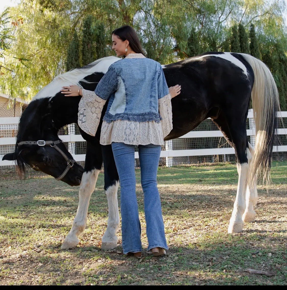 Boho Lace & Denim Patch Kimono - Bella & Bellasbylola.com